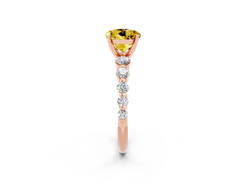 Rose gold Round Cut Solitaire Yellow Sapphire Ring with Pave Band and Four-Prong Setting_26