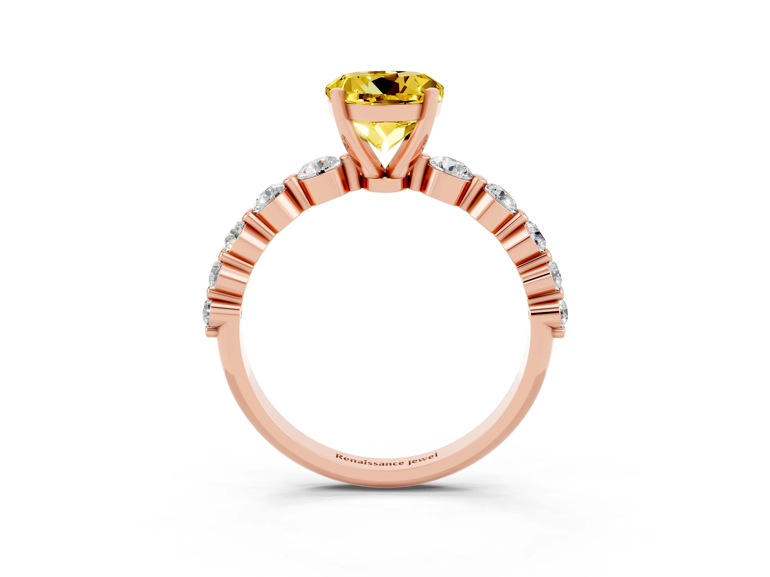 Rose gold Round Cut Solitaire Yellow Sapphire Ring with Pave Band and Four-Prong Setting_27