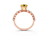 Rose gold Round Cut Solitaire Yellow Sapphire Ring with Pave Band and Four-Prong Setting_27