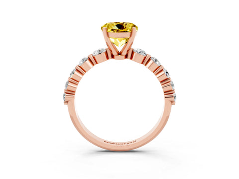Rose gold Round Cut Solitaire Yellow Sapphire Ring with Pave Band and Four-Prong Setting_27