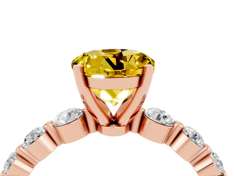 Rose gold Round Cut Solitaire Yellow Sapphire Ring with Pave Band and Four-Prong Setting_28