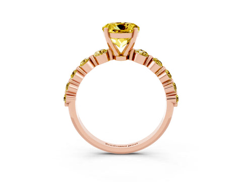 Rose gold Round Cut Solitaire Yellow Sapphire Ring with Pave Band and Four-Prong Setting_3
