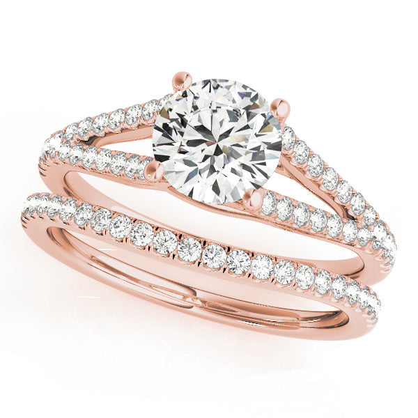 Rose gold Round Cut Split Shank Pave Diamond Engagement Ring with Four-Prong Setting 1