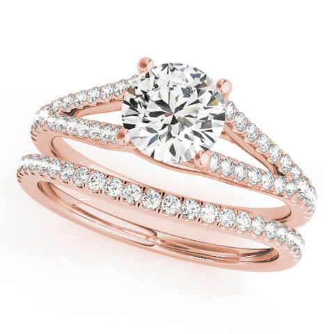 Rose gold Round Cut Split Shank Pave Diamond Engagement Ring with Four-Prong Setting 1