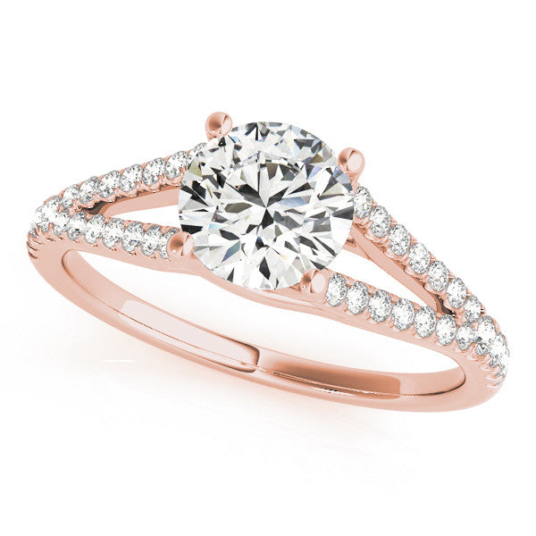 Rose gold Round Cut Split Shank Pave Diamond Engagement Ring with Four-Prong Setting