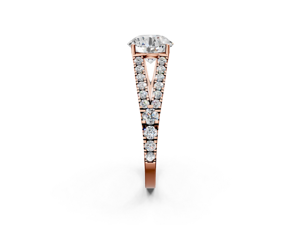 Rose Gold Round Split Shank Engagement Ring Setting with Pave Strands and Graduated Side Rows