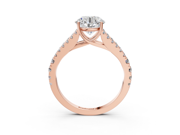 Rose Gold Round Split Shank Engagement Ring Setting with Pave Strands and Graduated Side Rows