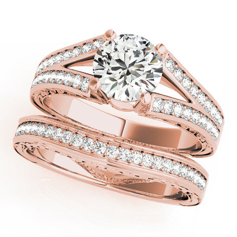 Rose gold Round Cut Split Shank Pave Diamond Ring with Four-Prong Setting 1