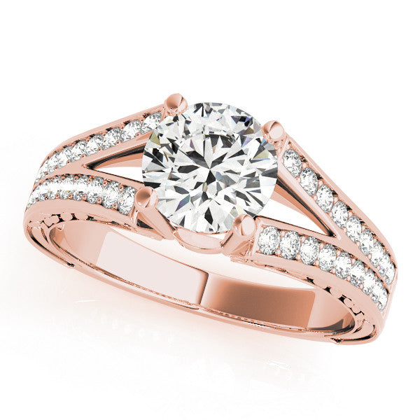 Rose gold Round Cut Split Shank Pave Diamond Ring with Four-Prong Setting