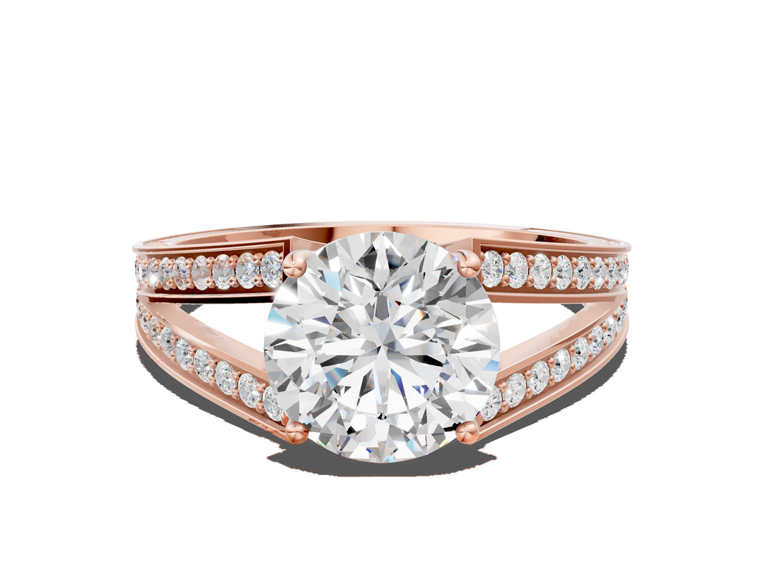 Rose gold Round Cut Split Shank Pave Diamond Ring with Four-Prong Setting_50