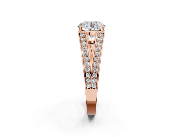Rose Gold Round Split Shank Engagement Ring Setting with Pave Band and Engraved Sides