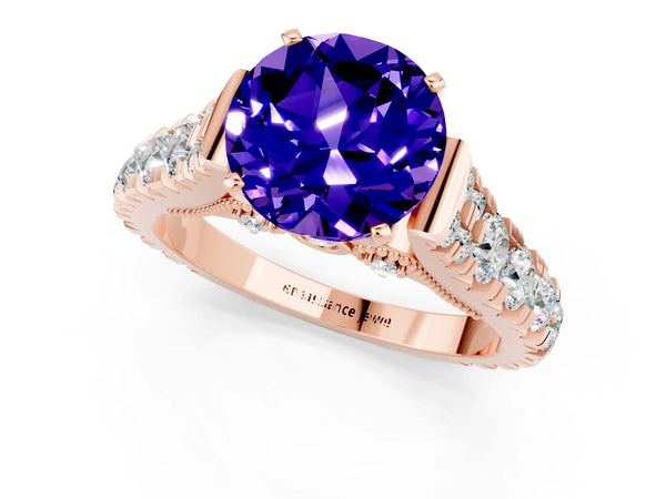 Rose gold Round Cut Tanzanite Classic Solitaire Ring with Pavé Band and Four-Prong Setting