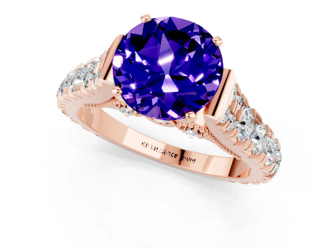Rose gold Round Cut Tanzanite Classic Solitaire Ring with Pavé Band and Four-Prong Setting_1