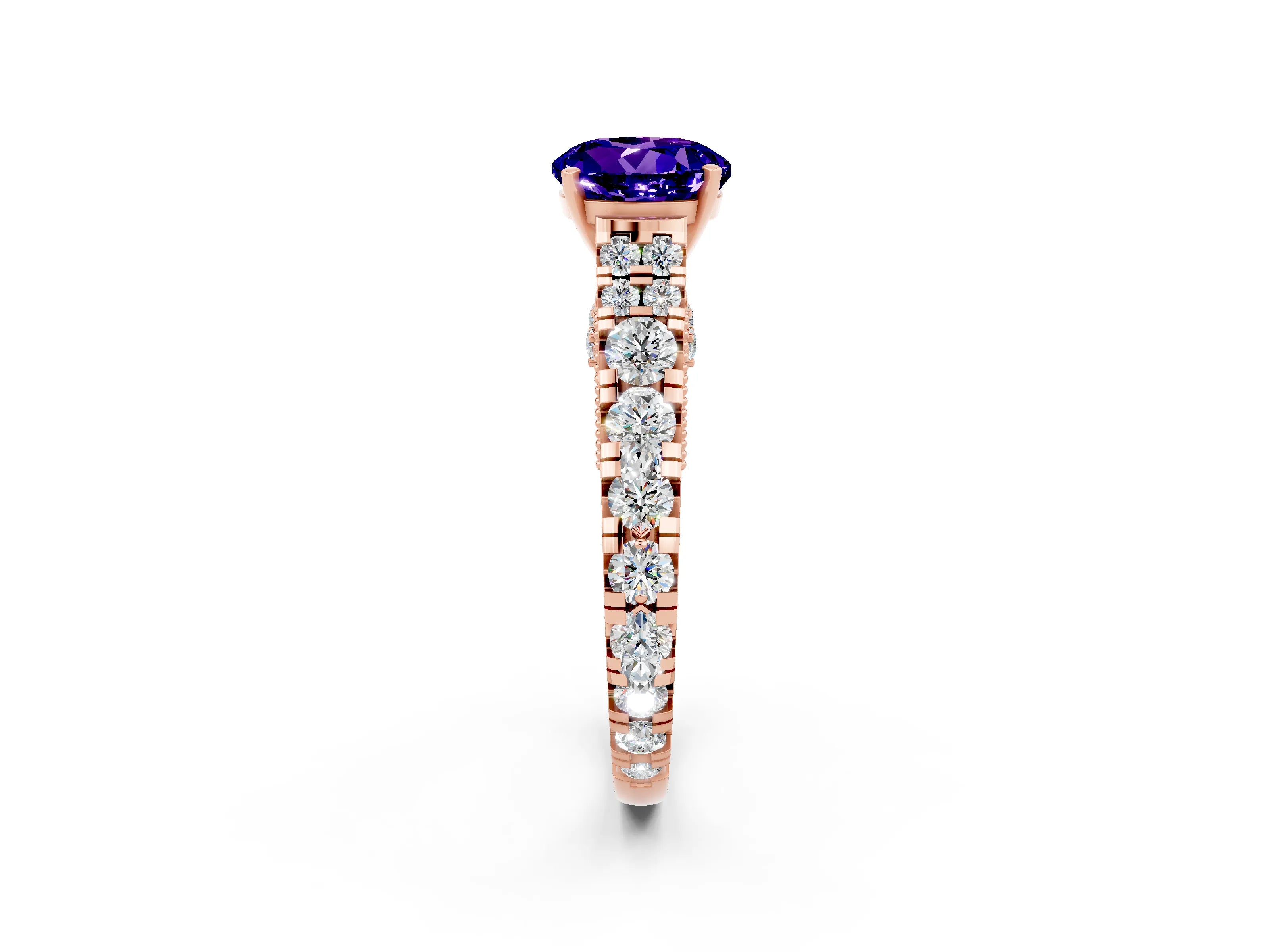 Rose gold Round Cut Tanzanite Classic Solitaire Ring with Pavé Band and Four-Prong Setting_2
