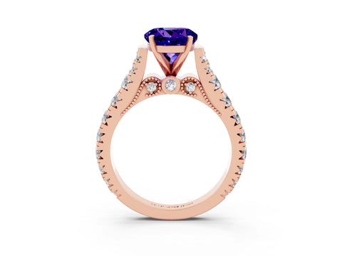 Rose gold Round Cut Tanzanite Classic Solitaire Ring with Pavé Band and Four-Prong Setting_3