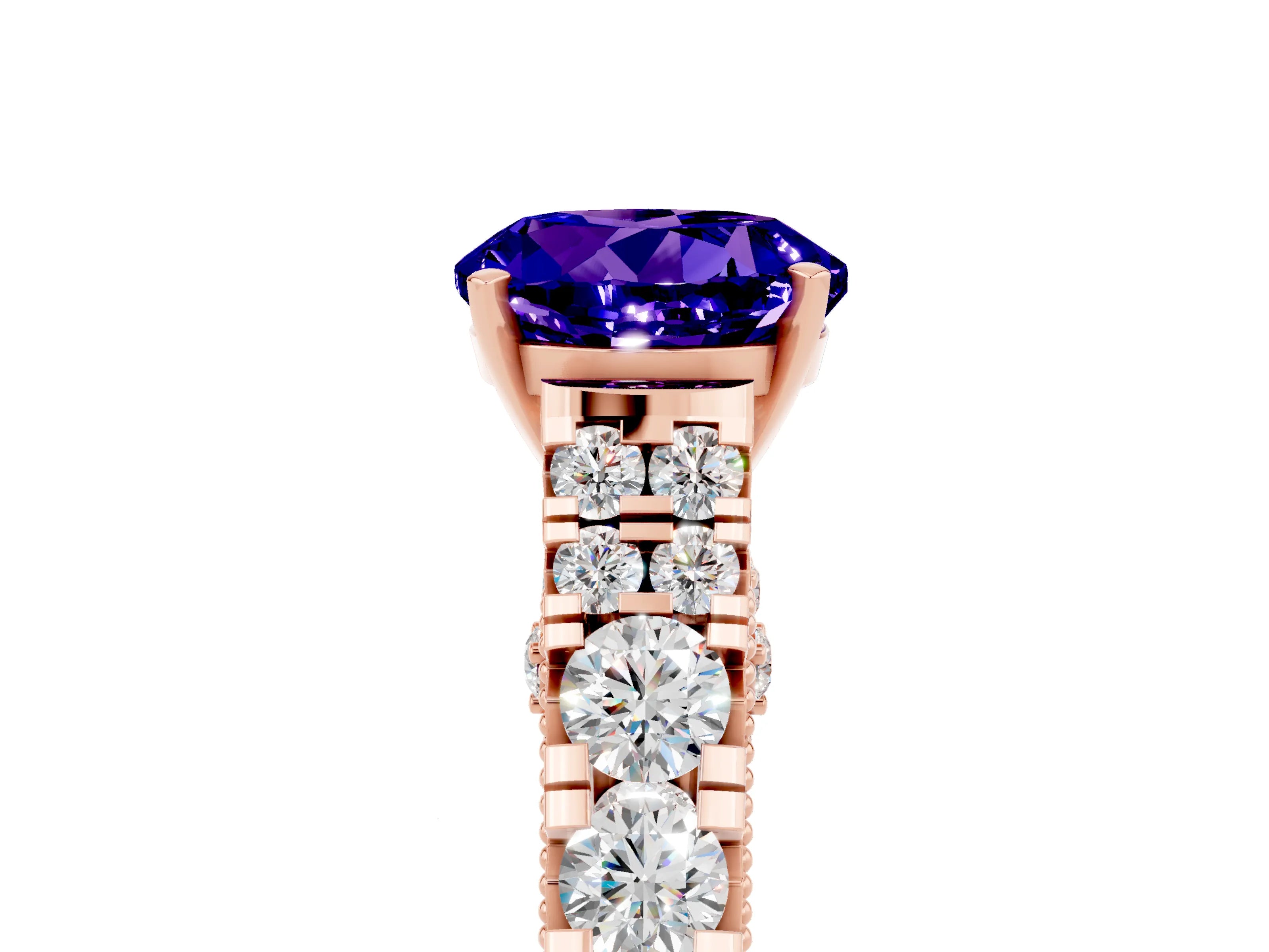 Rose gold Round Cut Tanzanite Classic Solitaire Ring with Pavé Band and Four-Prong Setting_5