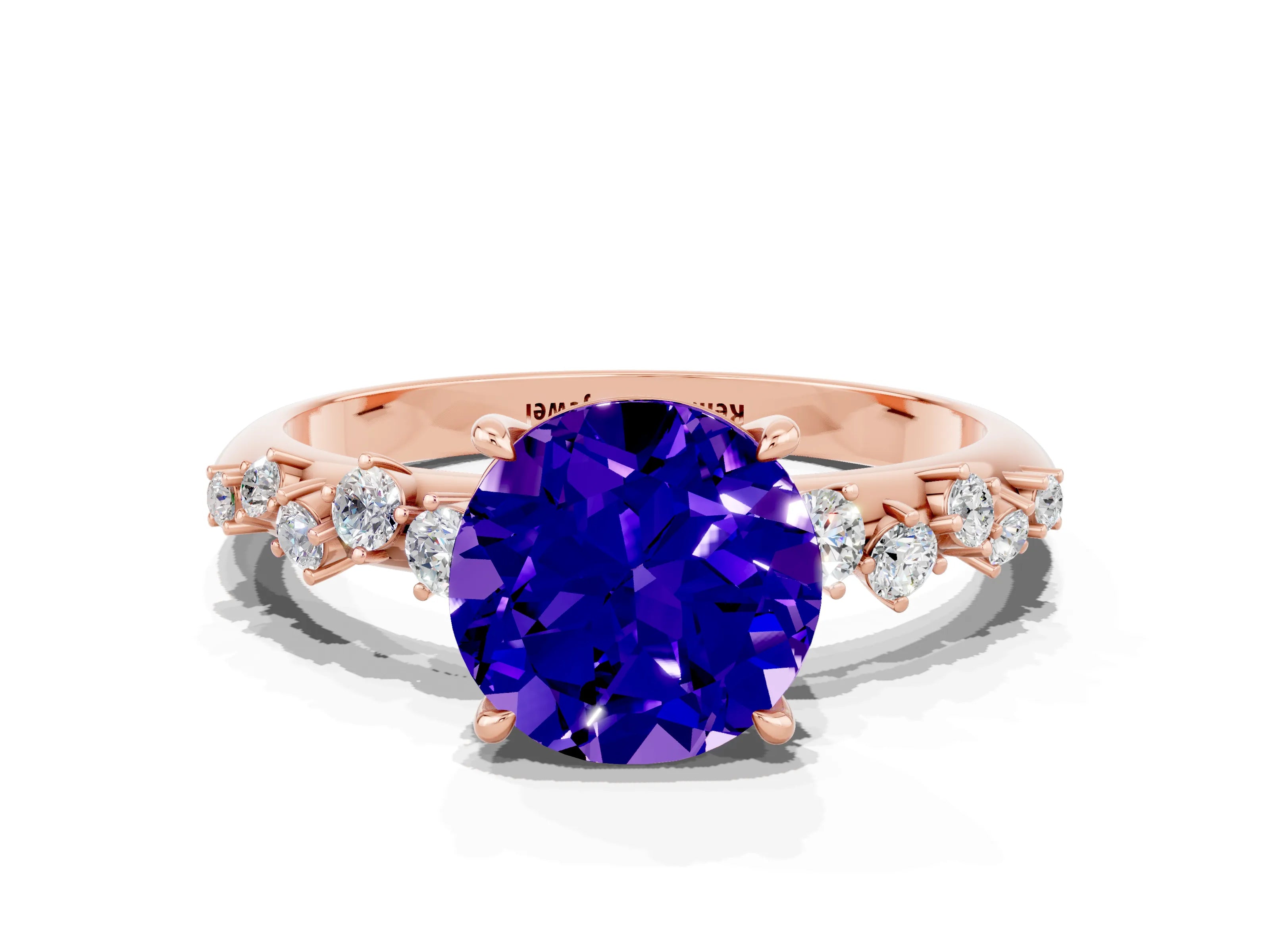 Rose gold Round Cut Tanzanite Cluster Side Stone Solitaire Ring with Prong Setting_24