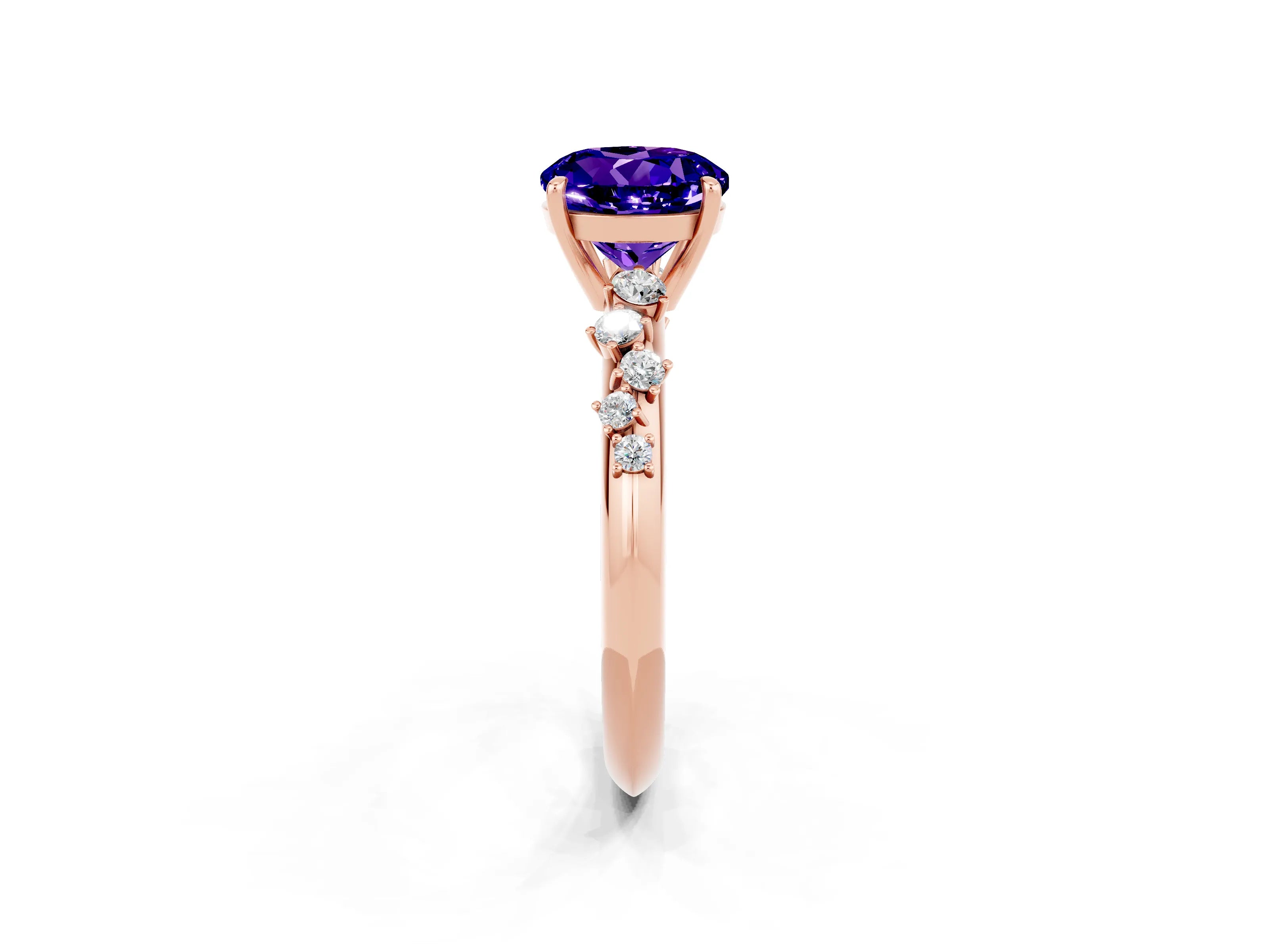 Rose gold Round Cut Tanzanite Cluster Side Stone Solitaire Ring with Prong Setting_26