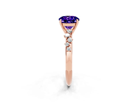 Rose gold Round Cut Tanzanite Cluster Side Stone Solitaire Ring with Prong Setting_26