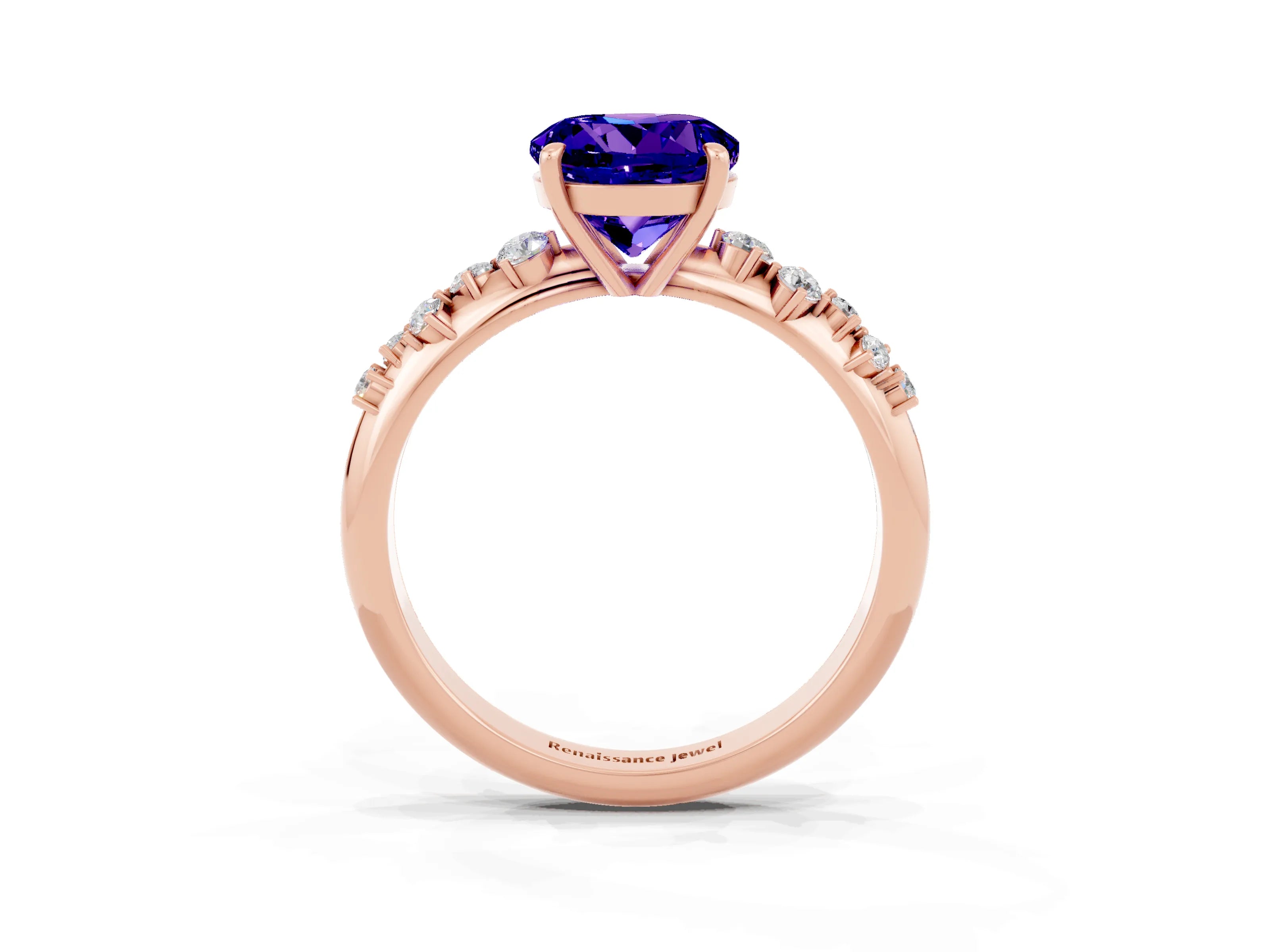 Rose gold Round Cut Tanzanite Cluster Side Stone Solitaire Ring with Prong Setting_27