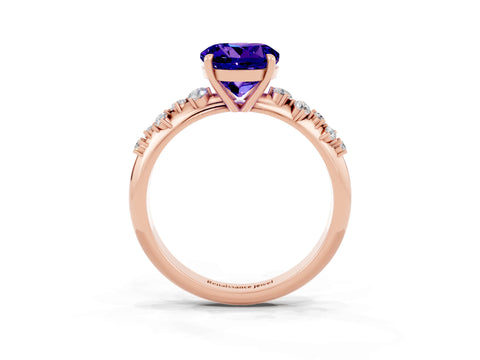 Rose gold Round Cut Tanzanite Cluster Side Stone Solitaire Ring with Prong Setting_27
