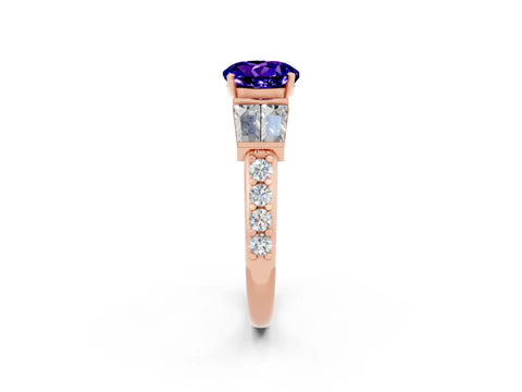 Rose gold Round Cut Tanzanite Engagement Ring with Baguette Side Stones and Channel Set Band_2