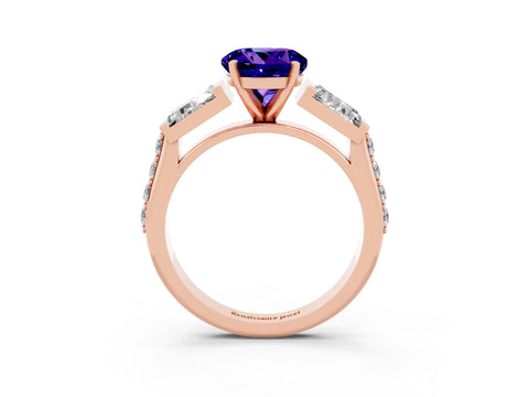 Rose gold Round Cut Tanzanite Engagement Ring with Baguette Side Stones and Channel Set Band_3