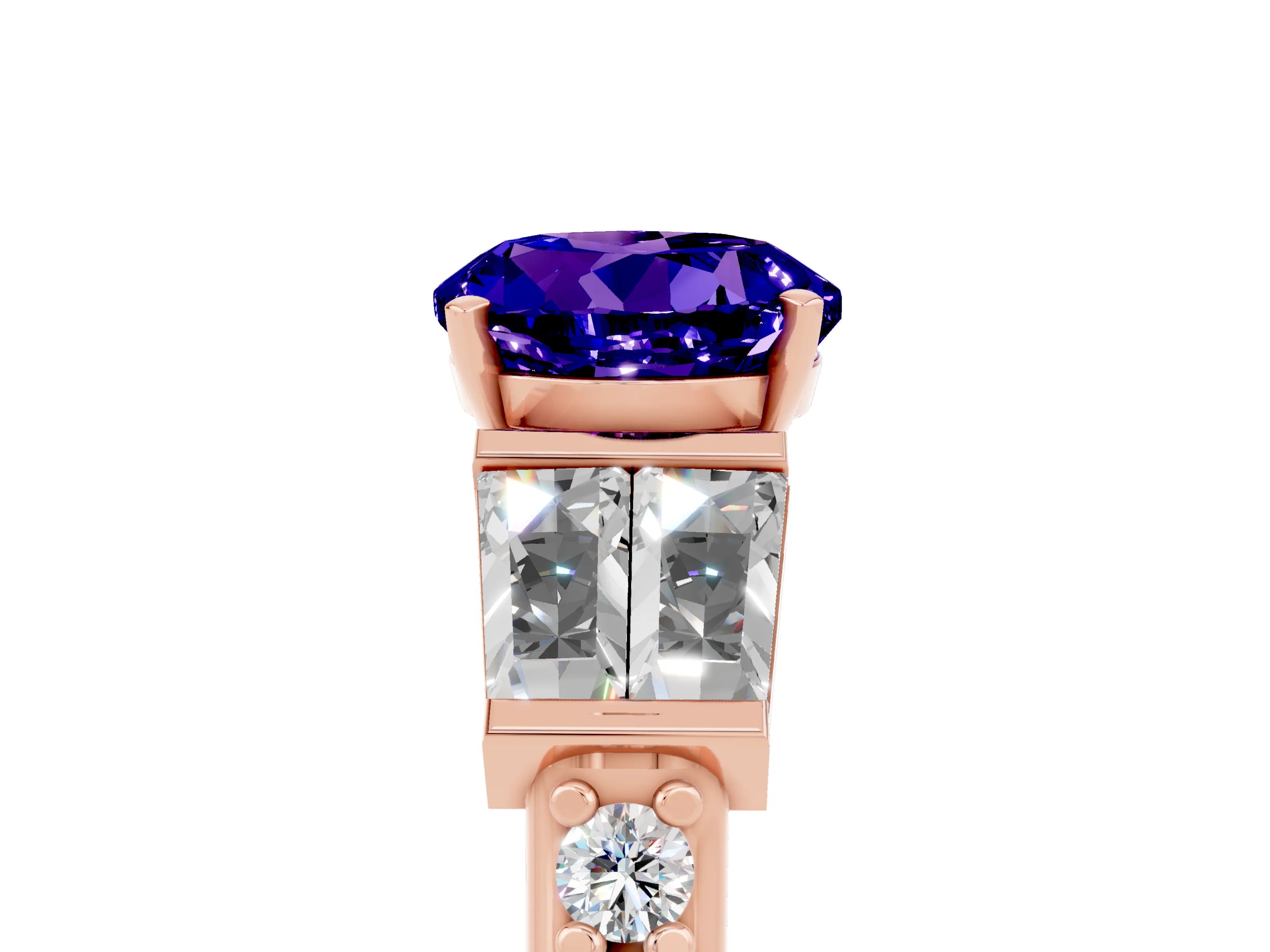 Rose gold Round Cut Tanzanite Engagement Ring with Baguette Side Stones and Channel Set Band_5