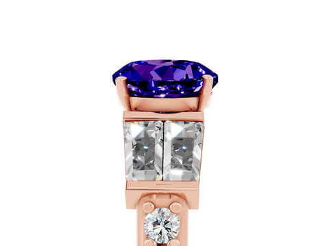 Rose gold Round Cut Tanzanite Engagement Ring with Baguette Side Stones and Channel Set Band_5