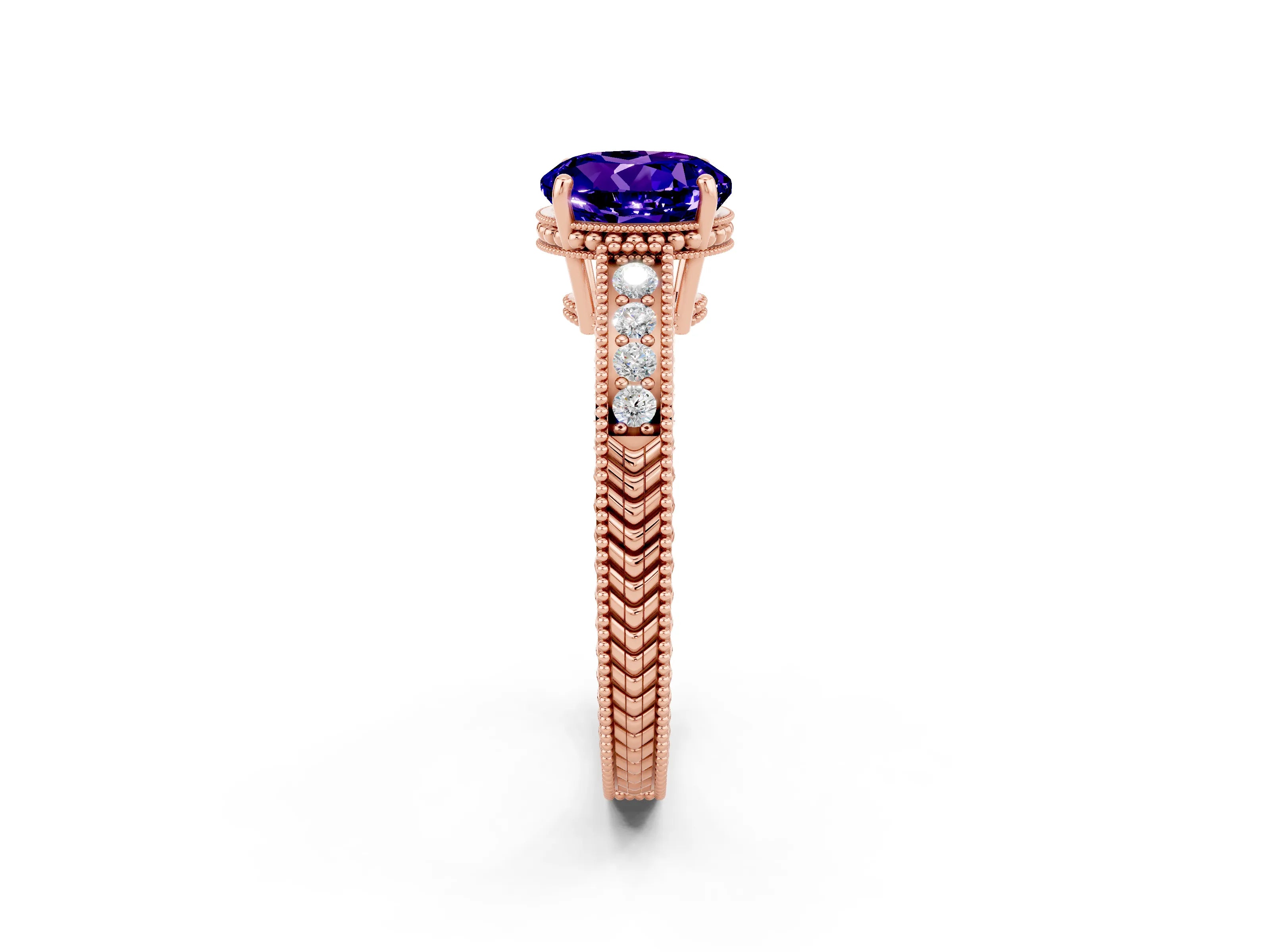 Rose gold Round Cut Tanzanite Engagement Ring with Milgrain Channel Set Band and Prong Setting_2