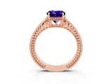 Rose gold Round Cut Tanzanite Engagement Ring with Milgrain Channel Set Band and Prong Setting_3
