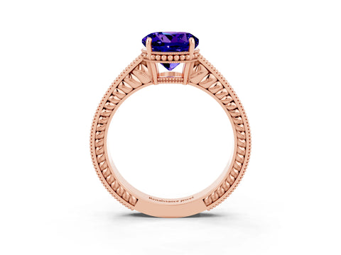 Rose gold Round Cut Tanzanite Engagement Ring with Milgrain Channel Set Band and Prong Setting_3