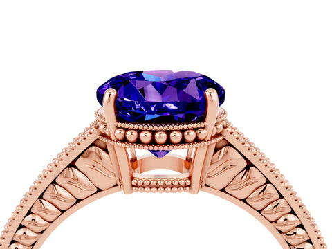 Rose gold Round Cut Tanzanite Engagement Ring with Milgrain Channel Set Band and Prong Setting_4
