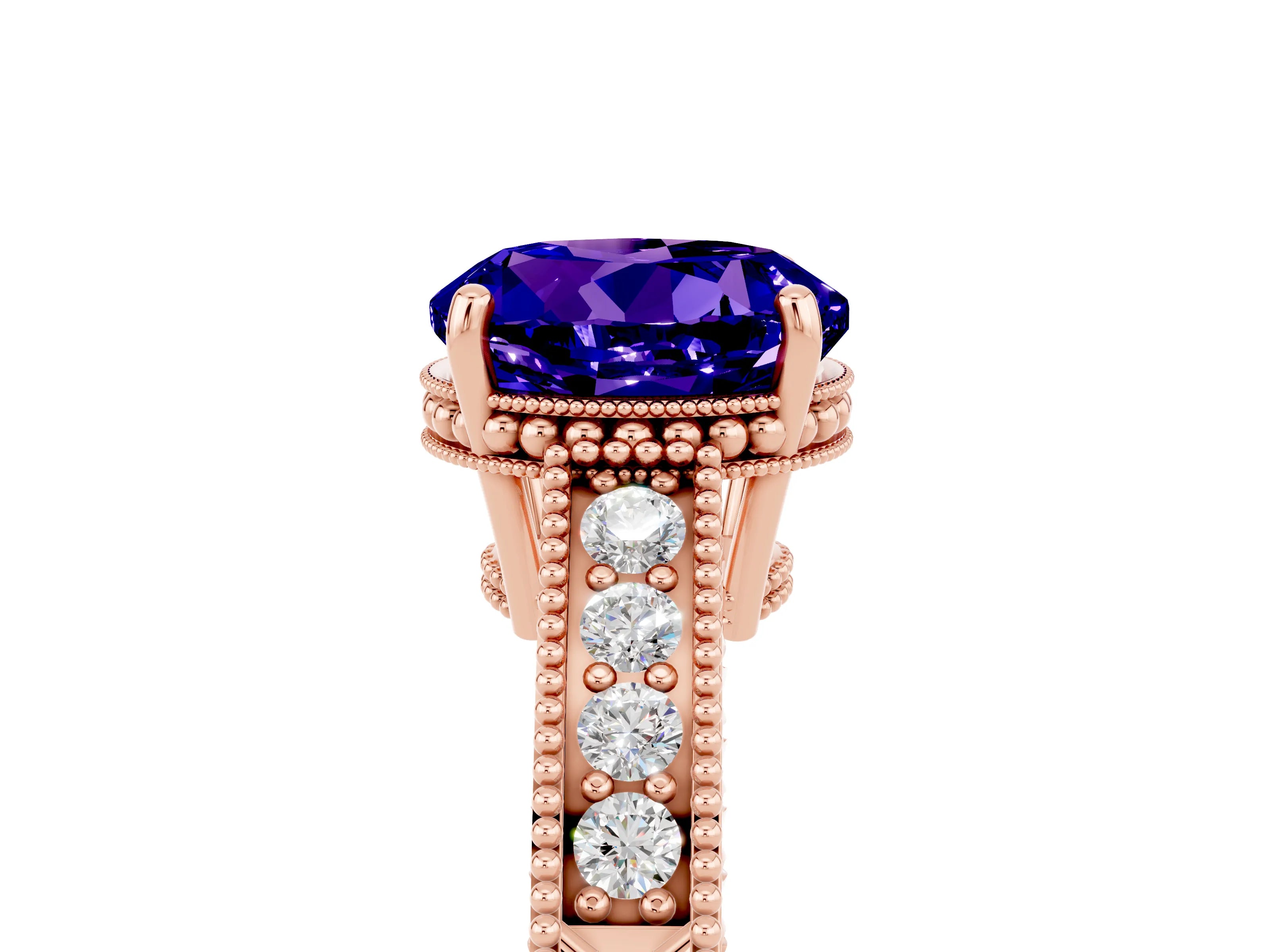 Rose gold Round Cut Tanzanite Engagement Ring with Milgrain Channel Set Band and Prong Setting_5