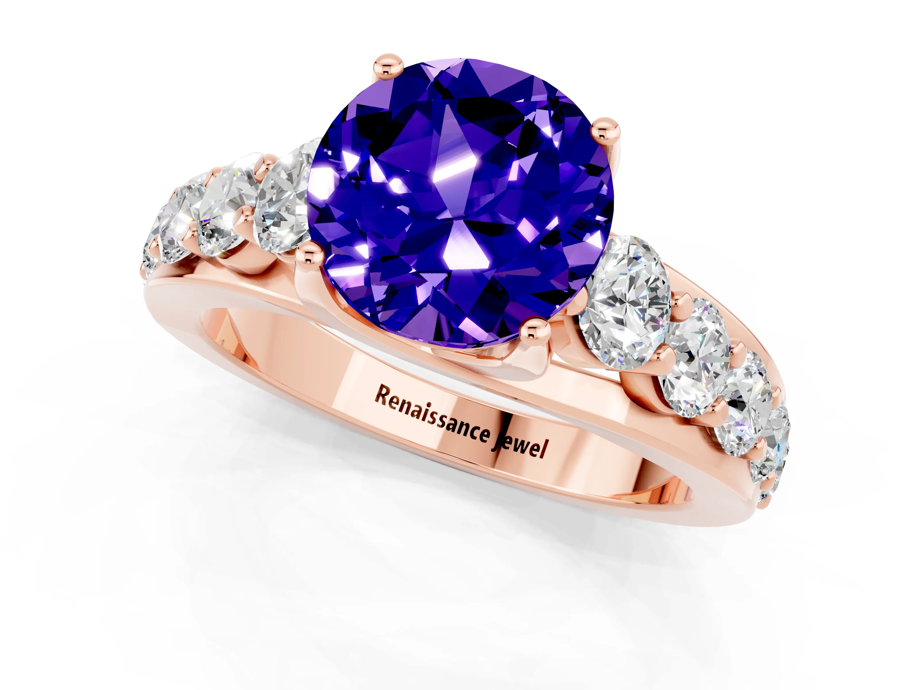 Rose gold Round Cut Tanzanite Engagement Ring with Pavé Band and Four-Prong Setting_1