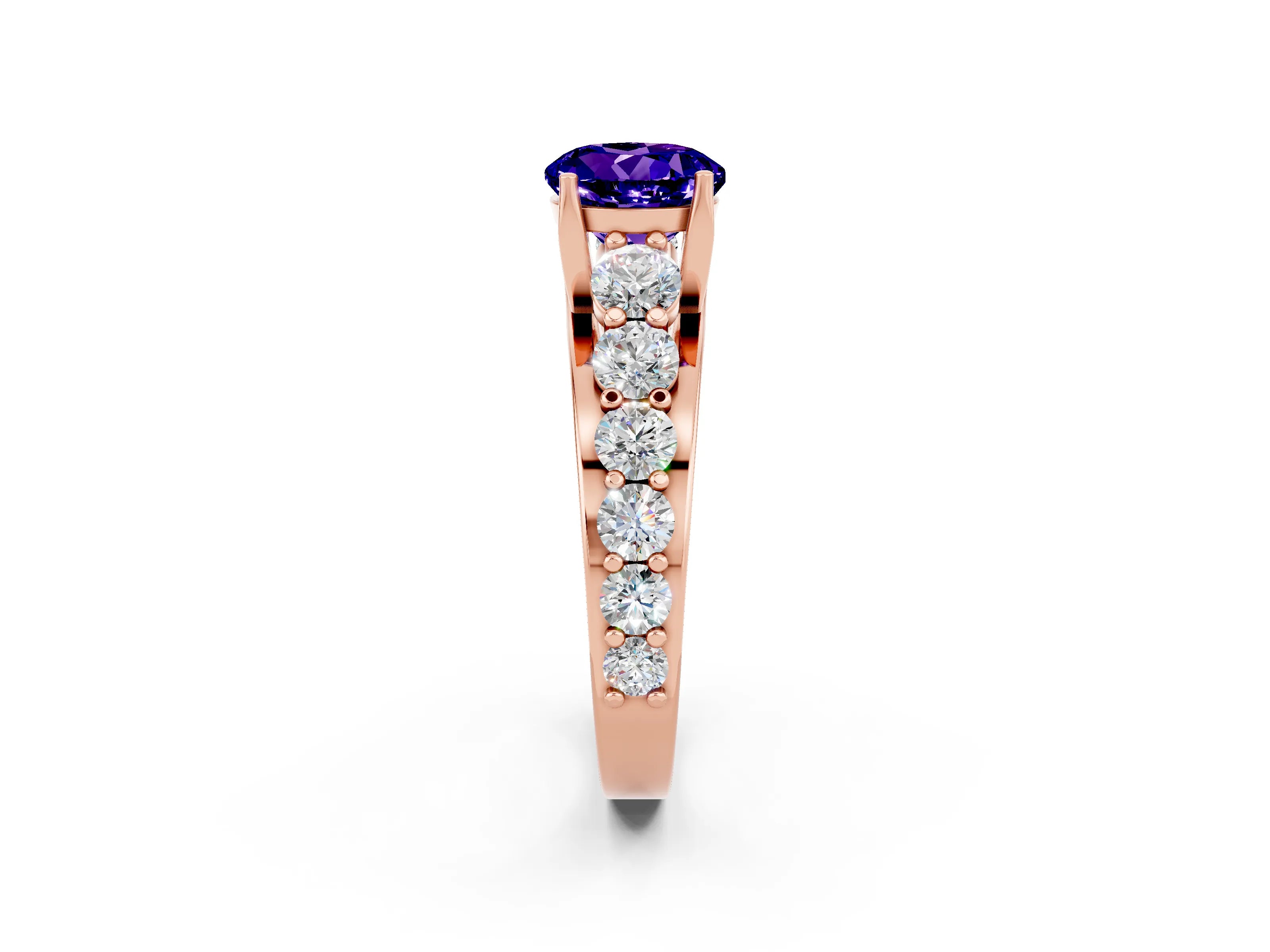 Rose gold Round Cut Tanzanite Engagement Ring with Pavé Band and Four-Prong Setting_2