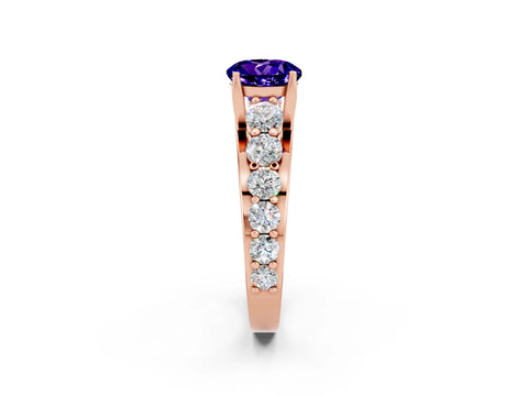 Rose gold Round Cut Tanzanite Engagement Ring with Pavé Band and Four-Prong Setting_2