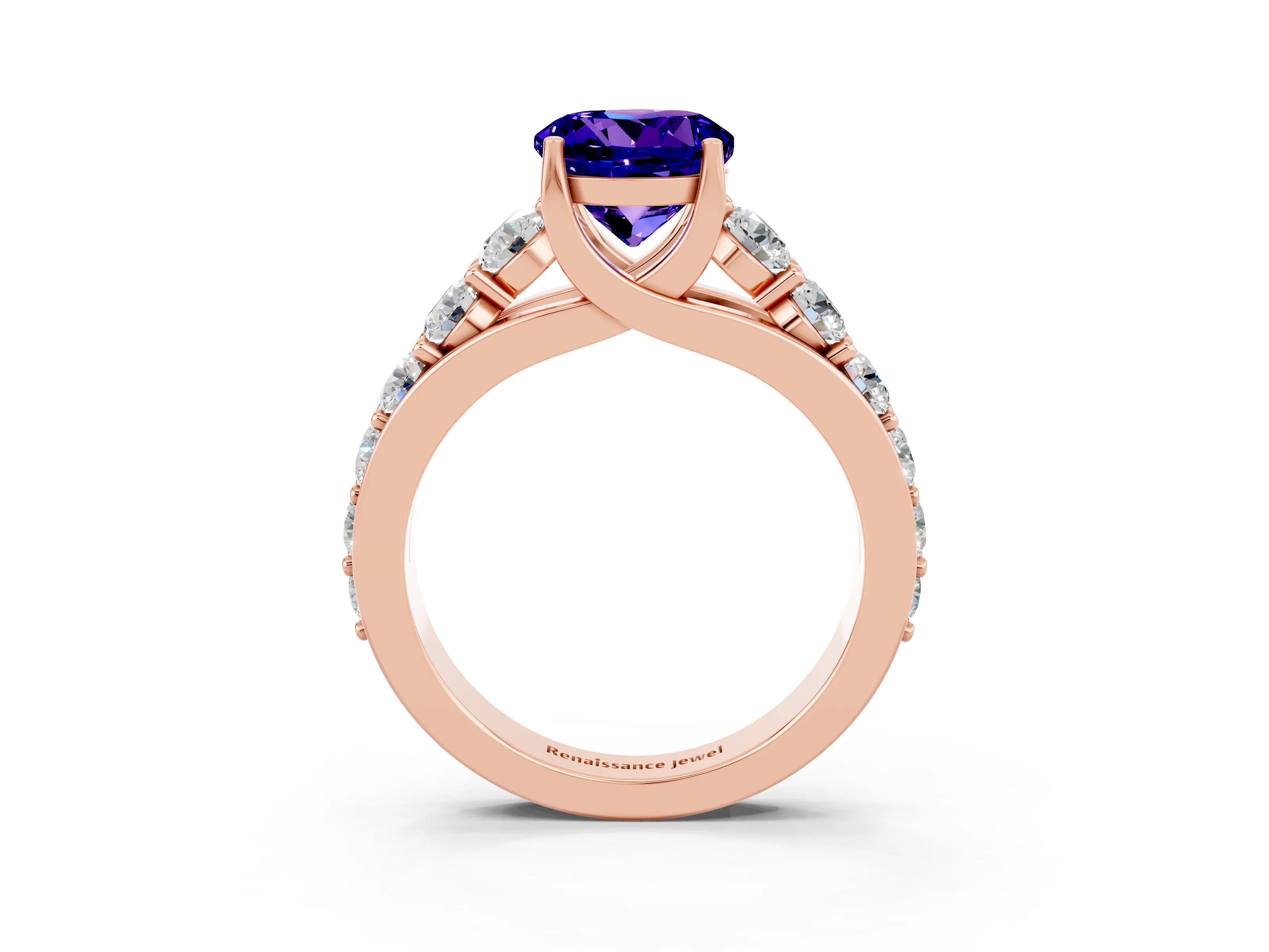 Rose gold Round Cut Tanzanite Engagement Ring with Pavé Band and Four-Prong Setting_3