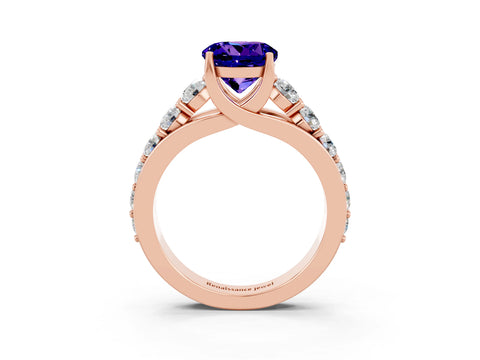 Rose gold Round Cut Tanzanite Engagement Ring with Pavé Band and Four-Prong Setting_3