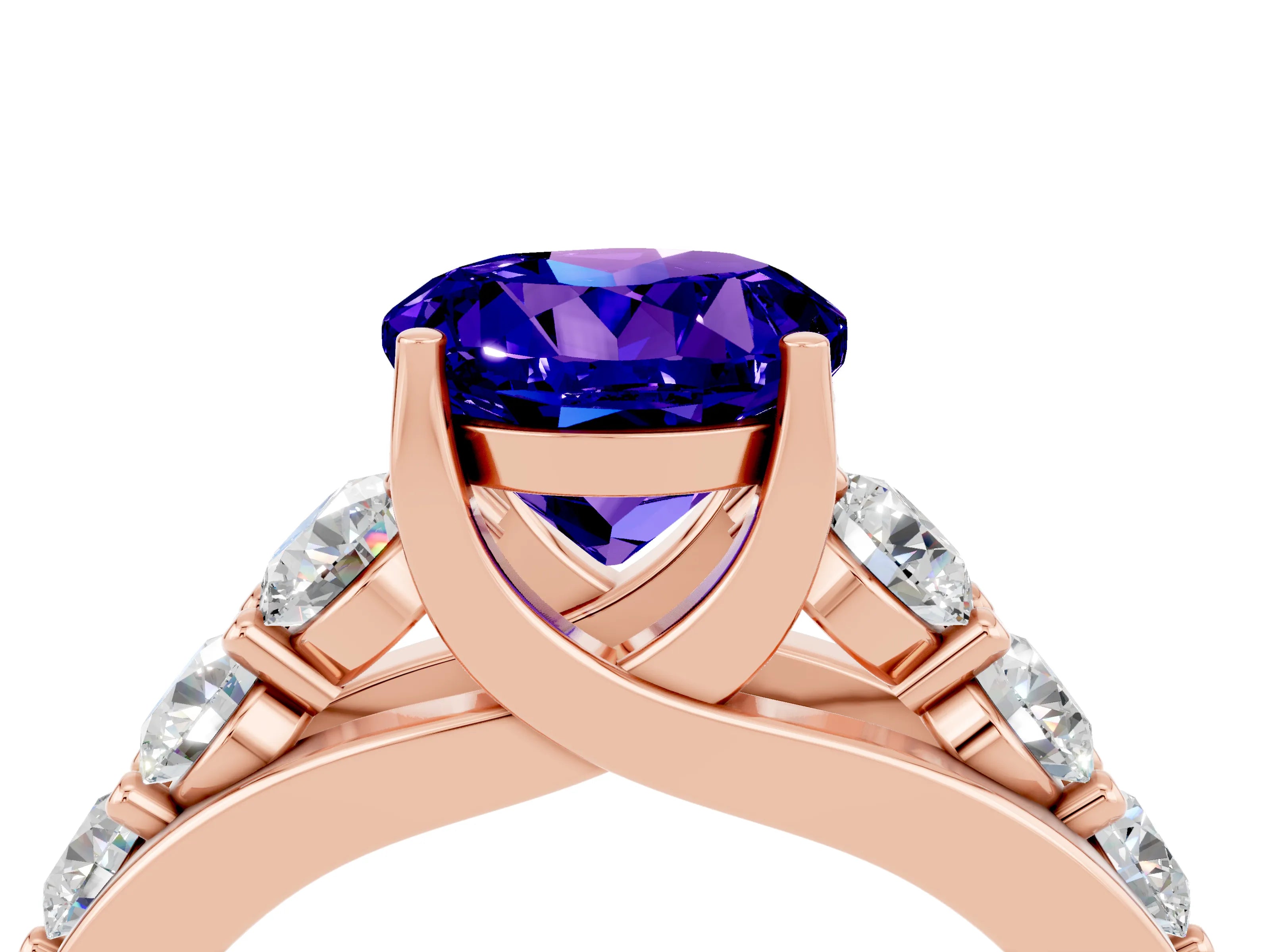 Rose gold Round Cut Tanzanite Engagement Ring with Pavé Band and Four-Prong Setting_4