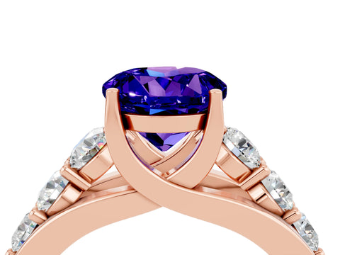 Rose gold Round Cut Tanzanite Engagement Ring with Pavé Band and Four-Prong Setting_4