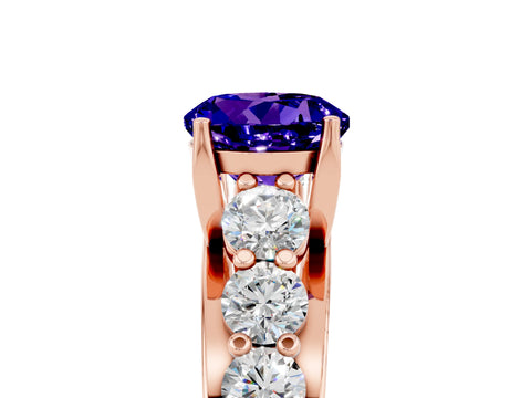 Rose gold Round Cut Tanzanite Engagement Ring with Pavé Band and Four-Prong Setting_5