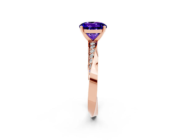 Rose gold Round Cut Tanzanite Engagement Ring with Side Stone Accents and Four-Prong Setting
