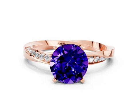 Rose gold Round Cut Tanzanite Engagement Ring with Side Stone Accents and Four-Prong Setting_27