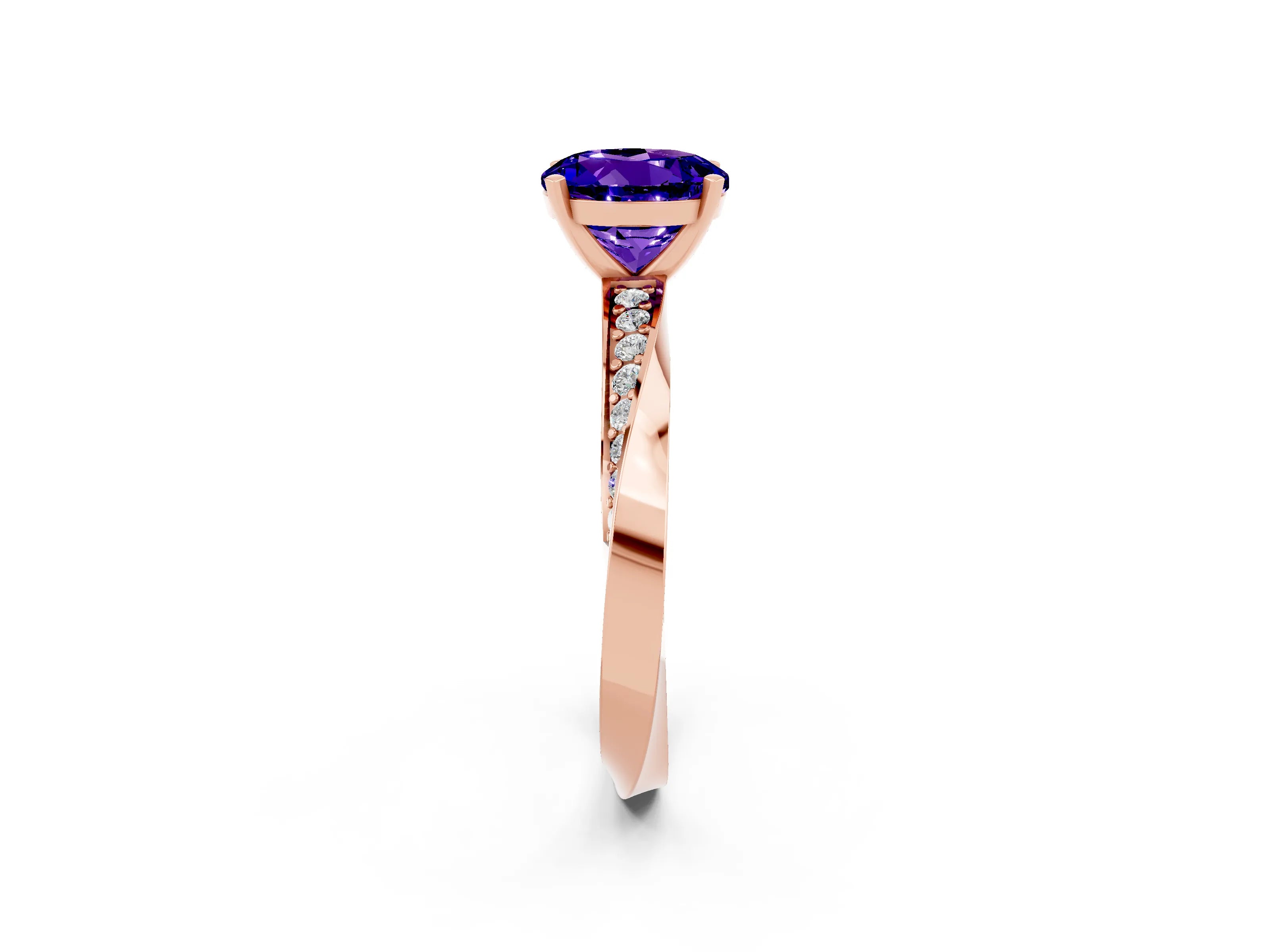 Rose gold Round Cut Tanzanite Engagement Ring with Side Stone Accents and Four-Prong Setting_29