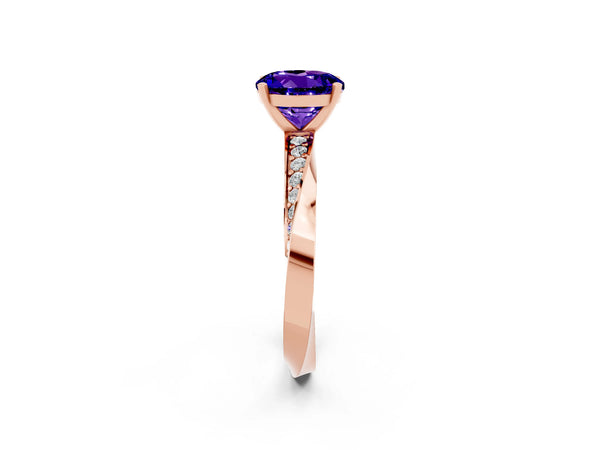 Rose gold Round Cut Tanzanite Engagement Ring with Side Stone Accents and Four-Prong Setting
