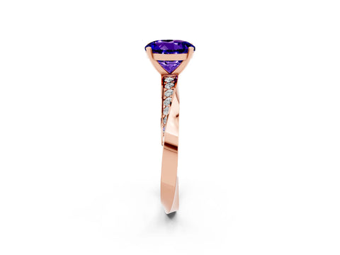 Rose gold Round Cut Tanzanite Engagement Ring with Side Stone Accents and Four-Prong Setting_29