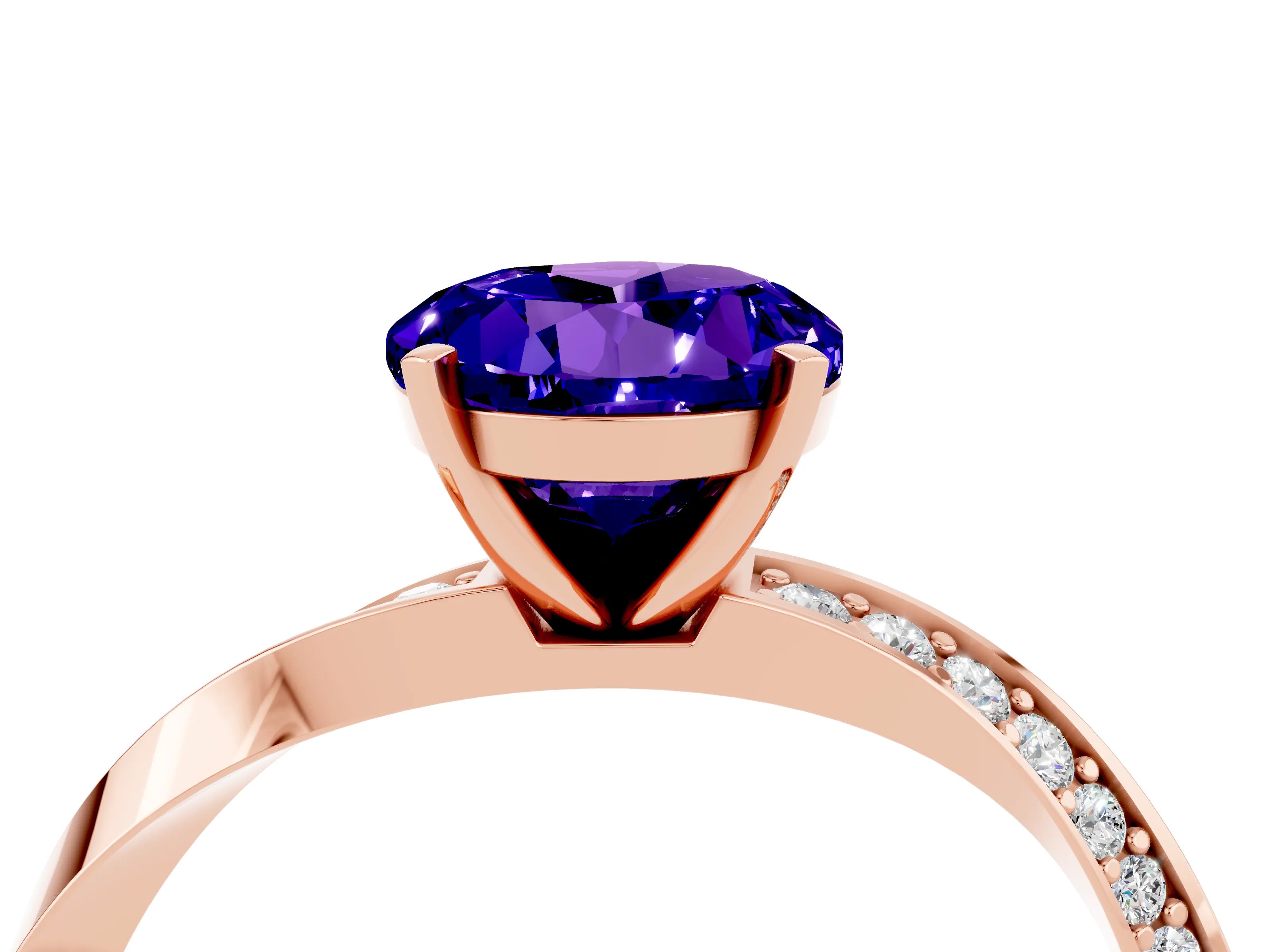 Rose gold Round Cut Tanzanite Engagement Ring with Side Stone Accents and Four-Prong Setting_31