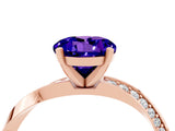 Rose gold Round Cut Tanzanite Engagement Ring with Side Stone Accents and Four-Prong Setting_64