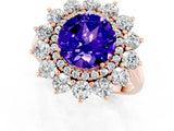 Rose gold Round Cut Tanzanite Floral Double Halo Engagement Ring with Prong Setting_61